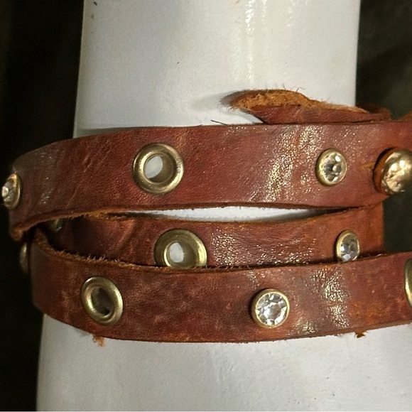 Brown Leather Wrap Bracelet with Studs - Picture 1 of 10